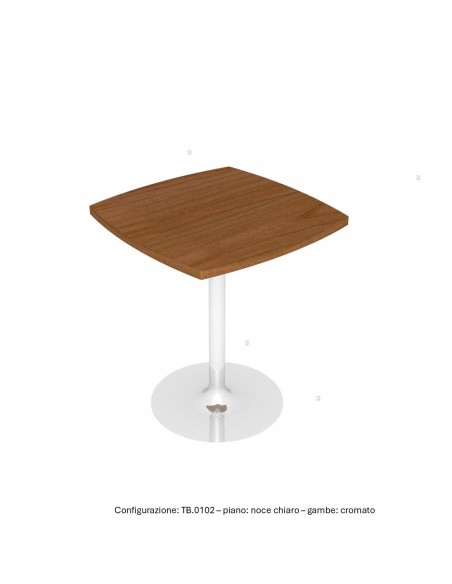 Tavolo basso base in acciaio a calice tonda e piano quadro sagomato melaminico SEIPO TB.0102 img noce chiaro
