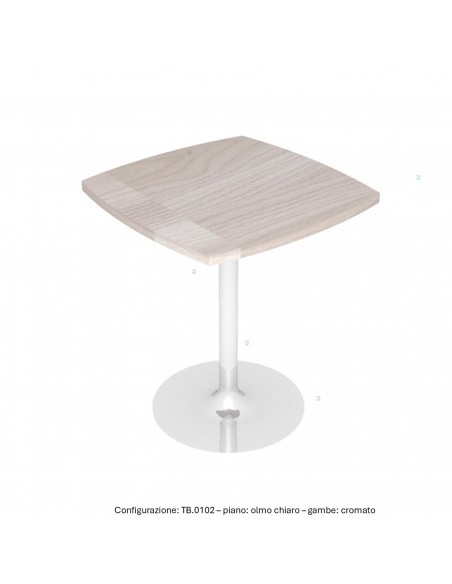 Tavolo basso base in acciaio a calice tonda e piano quadro sagomato melaminico SEIPO TB.0102 img olmo chiaro