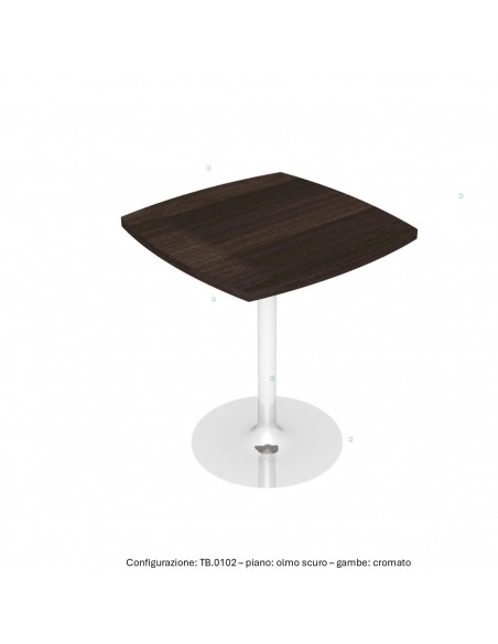 Tavolo basso base in acciaio a calice tonda e piano quadro sagomato melaminico SEIPO TB.0102 img olmo scuro