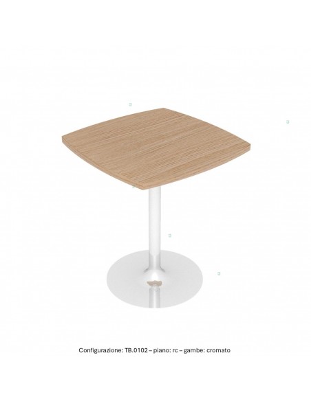 Tavolo basso base in acciaio a calice tonda e piano quadro sagomato melaminico SEIPO TB.0102 img rovere chiaro