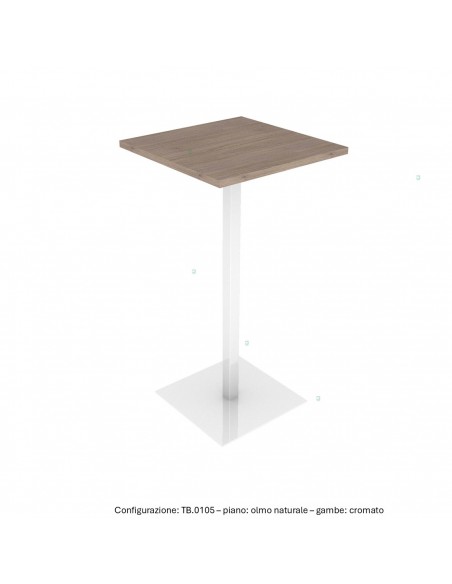 Tavolo alto base zavorrata in acciaio inox quadra e piano quadro melaminico SEIPO TB.0105 img olmo naturale