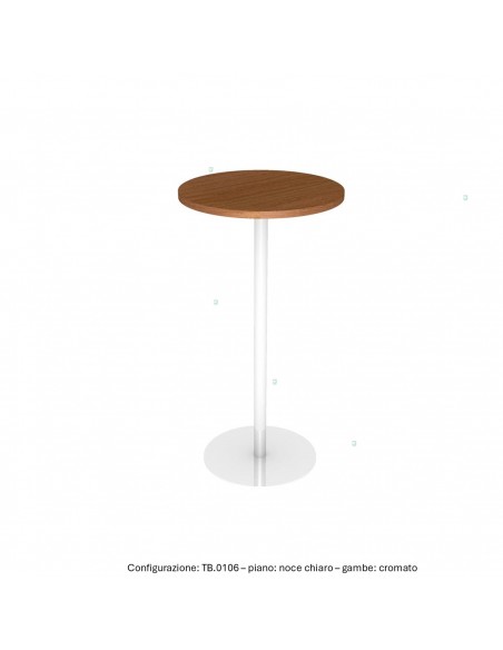 Tavolo alto base zavorrata in acciaio inox tonda e piano tondo melaminico SEIPO TB.0106 img noce chiaro