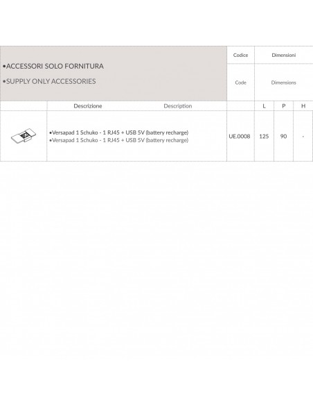 Versapad 1 Schuko - 1 RJ45 + USB 5V (battery recharge) SEIPO UE.0008 tec