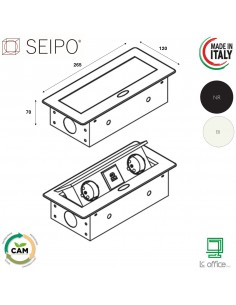 Multipresa Atom 2 prese Schuko 13 A -2 USB 5V DC con apertura automatica SEIPO UE.0011