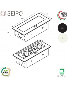 Multipresa Atom 2 prese Schuko 13 A -2 USB-C 5V DC - 1 RJ45 - 1 HDMI con apertura automatica SEIPO UE.0012
