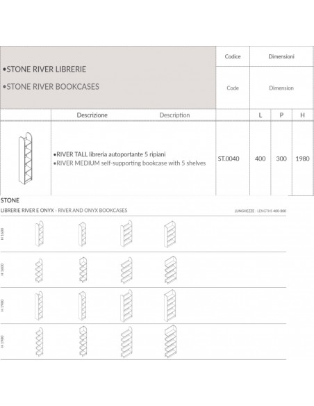 Stone RIVER TALL libreria autoportante 5 ripiani SEIPO ST.0040 TECH