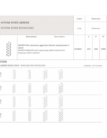 Stone RIVER TALL L375 elemento aggiuntivo libreria autoportante 5 ripiani SEIPO ST.0044 TECH
