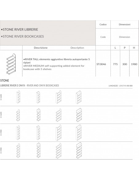 Stone RIVER TALL L775 elemento aggiuntivo libreria autoportante 5 ripiani SEIPO ST.0046 TECH