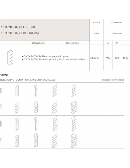 Stone ONYX MEDIUM L400 libreria a parete 4 ripiani SEIPO ST.0047 TECH