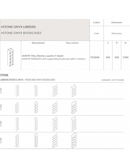 Stone ONYX TALL L400 libreria a parete 5 ripiani SEIPO ST.0048 TECH
