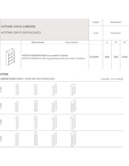 Stone ONYX MEDIUM L800 libreria a parete 4 ripiani SEIPO ST.0049 TECH