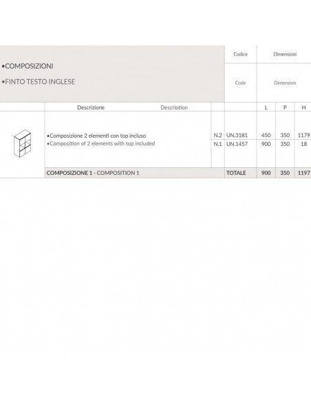 CUBE Composizione 2 elementi con top incluso con 6 vani e 4 ante SEIPO COMP 1 TECH 1