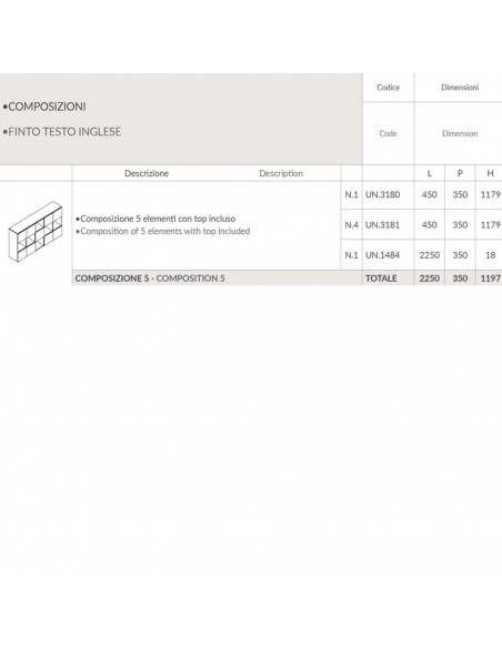 CUBE Composizione 5 elementi con top incluso con 15 vani e 9 ante SEIPO COMP 5 TECH 1