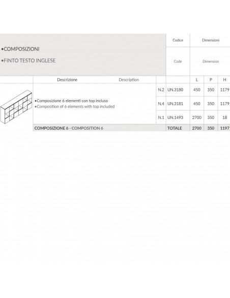 CUBE Composizione 6 elementi con top incluso con 18 vani e 10 ante SEIPO COMP 6 TECH 1