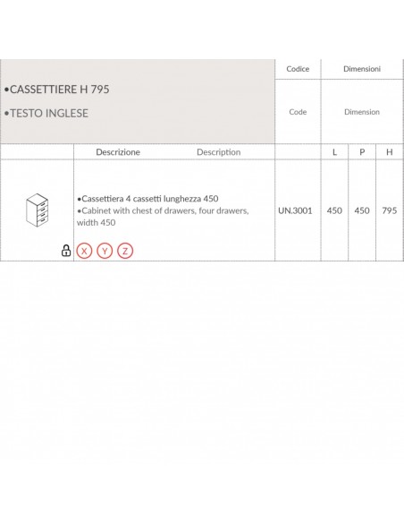 Cassettiera 4 cassetti lunghezza 450 SEIPO UN.3001 TECH 1