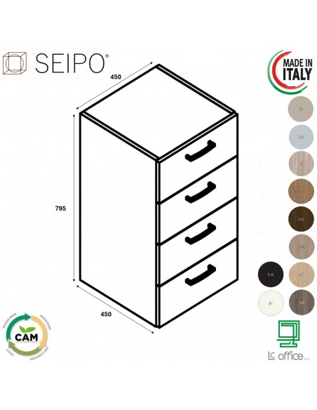 Cassettiera 4 cassetti lunghezza 450 SEIPO UN.3001
