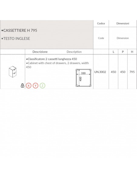 Classificatore 2 cassetti lunghezza 450 SEIPO UN.3002 TECH 1
