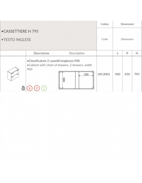 Classificatore 2 cassetti lunghezza 900 SEIPO UN.3003 TECH 1