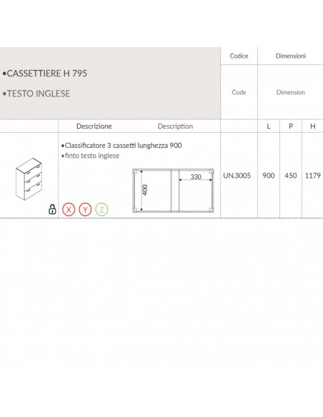 Classificatore 3 cassetti lunghezza 900 SEIPO UN.3005 TECH 1