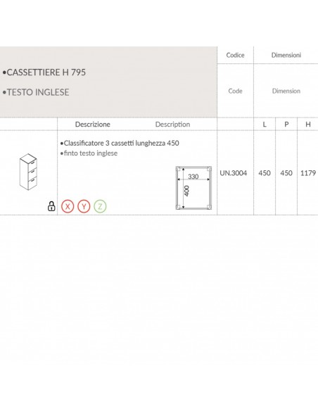 Classificatore 3 cassetti lunghezza 450 SEIPO UN.3004 TECH 1