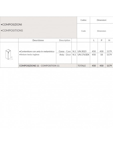 Contenitore H1179 Contenitore con anta in melaminico SEIPO COMPOSIZIONE 11 TECH