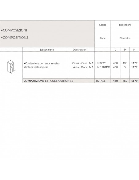 Contenitore H1179 con anta in vetro SEIPO COMPOSIZIONE 12 TECH