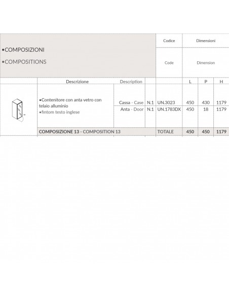 Contenitore H1179 con anta vetro con telaio alluminio SEIPO COMPOSIZIONE 13