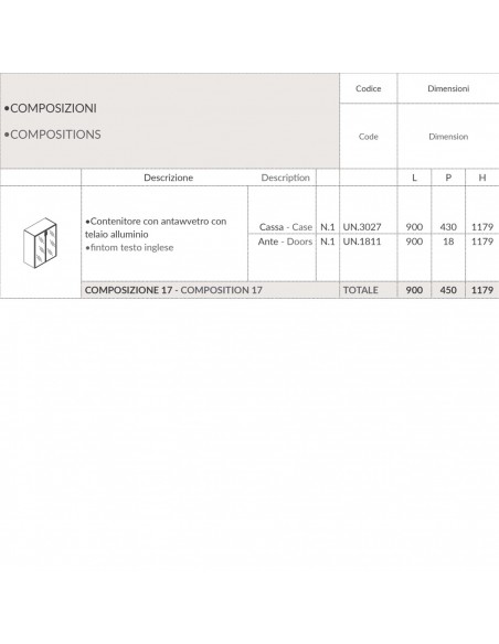 Contenitore H1179 Contenitore con anta vetro con telaio alluminio SEIPO COMPOSIZIONE 17 TECH