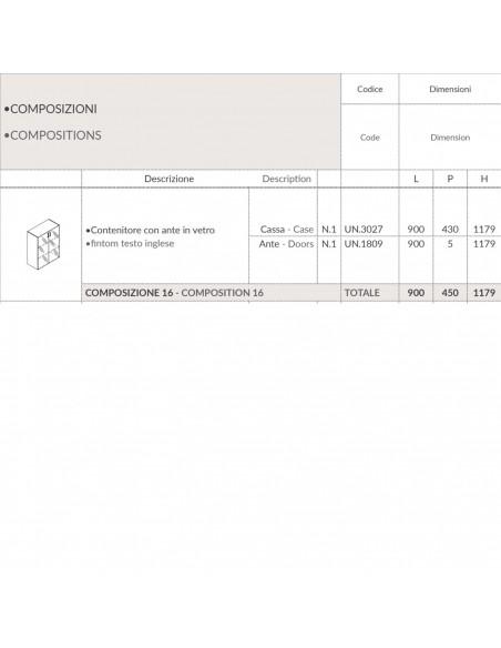 Contenitore H1179 Contenitore con ante in vetro SEIPO COMPOSIZIONE 16 TECH