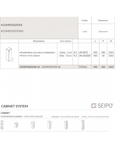 Contenitore H1563 con anta in melaminico SEIPO COMPOSIZIONE 18 tech