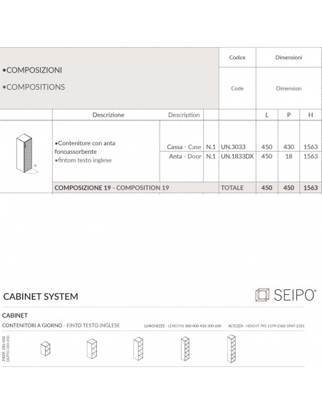 Contenitore H1563 con anta fonoassorbente SEIPO COMPOSIZIONE 19 TECH