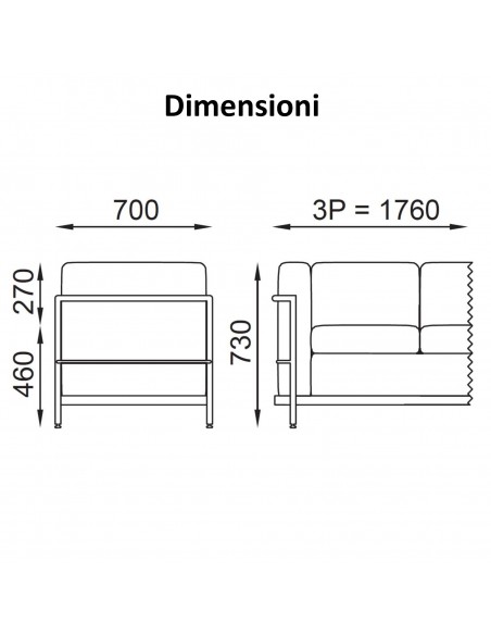 DIMENSIONE DIVANO 3 POSTI TENDER SEIPO