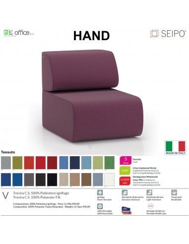 Hand H0012 Poltrona attesa singola No braccioli base 4 piedi autolivellanti Seipo ECOPELLE D2 CLASS 1IM