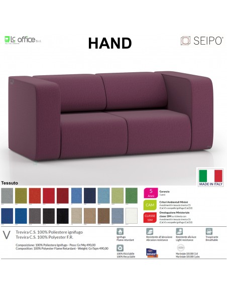 Hand H0013 poltrona attesa singola base 4 piedi autolivellanti Seipo ECOPELLE D2 CLASS 1IM