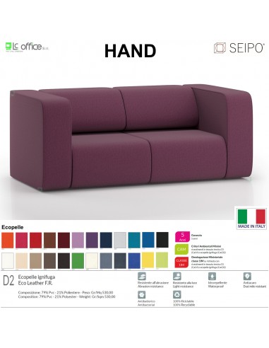 Hand H0014 Divano attesa 2 posti Base 4 piedi autolivellanti Seipo ECOPELLE D2 CLASS 1IM