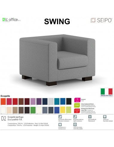 SWING SW0071 Poltrona attesa singolo posto imbottita Base piedi legno verniciato SEIPO ECOPELLE D2