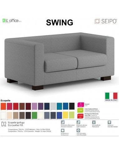 SWING SW0072 Poltrona Divano 2 posti imbottita Base piedi legno verniciato SEIPO ECOPELLE D2