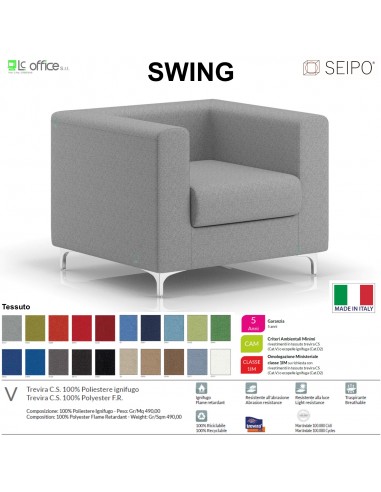 SWING SW0081 Poltrona attesa singolo posto imbottita Base con piedi in acciaio cromato SEIPO Tessuto V