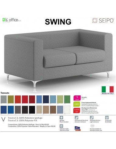 SWING SW0082 divano 2 posti imbottita Base con piedi in acciaio cromato SEIPO Tessuto V