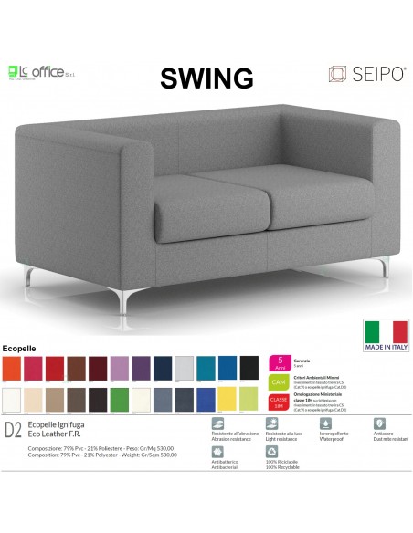 SWING SW0082 divano 2 posti imbottita Base con piedi in acciaio cromato SEIPO ecopelle D2