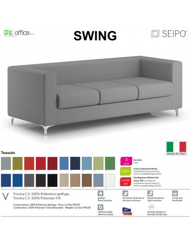 SWING SW0083 divano 3 posti imbottita Base con piedi in acciaio cromato SEIPO Tessuto V