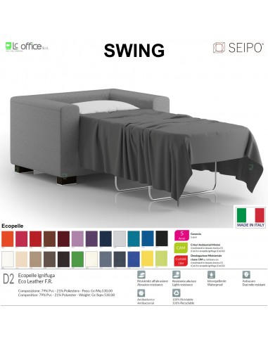 SWING SW91 Poltrona attesa singolo posto imbottita con letto una piazza Base piedi legno verniciato SEIPO Ecopelle D2