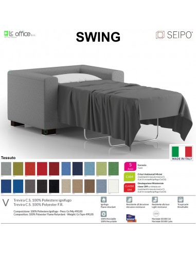 SWING SW0091 Poltrona attesa singolo posto imbottita con letto una piazza Base piedi legno verniciato SEIPO tessuto V