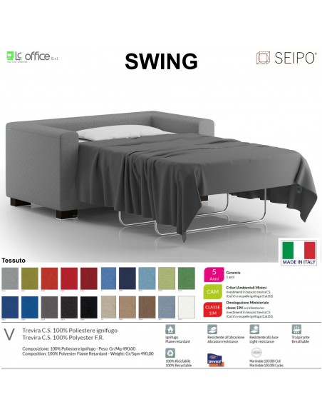 SWING SW0092 divano letto 2 posti Base piedi legno verniciato SEIPO tessuto V