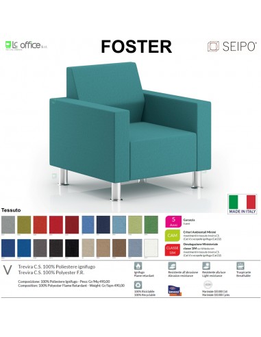 Foster F0040 Poltrona attesa Imbottita Singola Base 4 piedi cromati Seipo tessuto V CLASS 1IM
