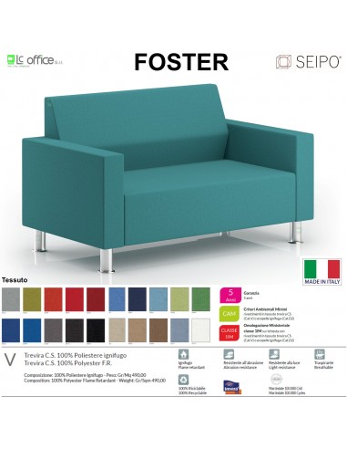 Foster F0041 divano 2 posti Imbottita Singola Base 4 piedi cromati Seipo tessuto V CLASS 1IM