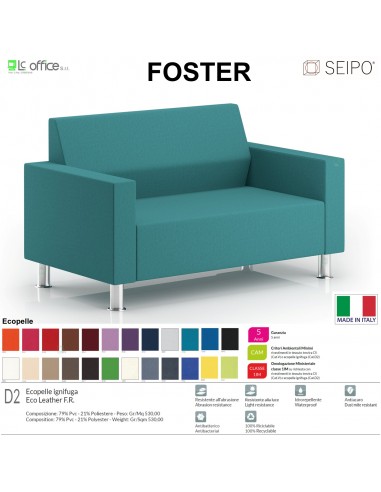 Foster F0041 divano 2 posti Imbottita Singola Base 4 piedi cromati Seipo ecopelle D2 CLASS 1IM
