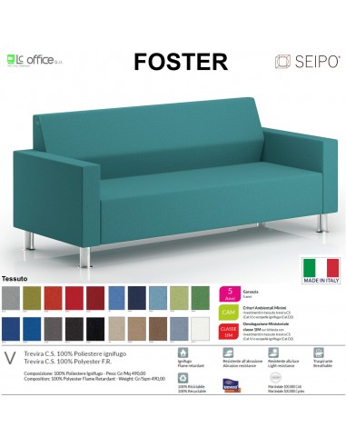 Foster F0042 divano 3 posti Imbottita Singola Base 4 piedi cromati Seipo tessuto V CLASS 1IM