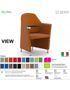 VIEW V0061C Poltrona impilabile orizzontalmente base 4 piedini cromati con tavoletta Seipo tessuto V CLASS 1IM