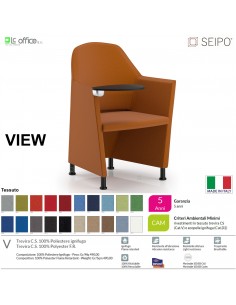 VIEW V0061N Poltrona impilabile orizzontalmente base 4 piedini cromati con tavoletta Seipo tessuto V CLASS 1IM